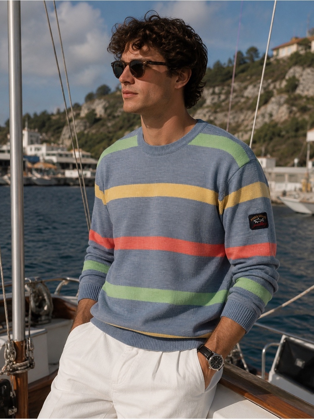Paul & Shark Yachting 100% Virgin Wool Striped Crewneck Sweater XL Italy Coastal